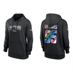 Women's Quinnen Williams New York Jets Black 2022 Crucial Catch Therma Performance Pullover Hoodie